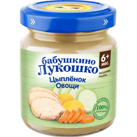 Пюре Бабушкино Лукошко Цыпленок-овощи (с 6 месяцев), 100 г