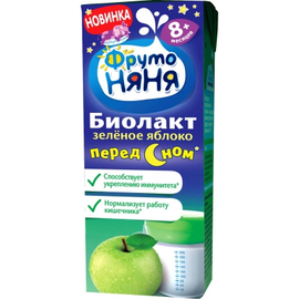 ФрутоНяня Продукт кисломолочный Биолакт c яблоком, обогащенный пробиотиками и пребиотиками 0,2л.