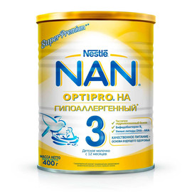 NAN® Гипоаллергенный 3 Детское гипоаллергенное молочко с для детей с 12 месяцев, 400 г
