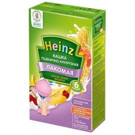 Heinz лакомая кашка пшенично – кукурузная персик, банан, вишенка, с 6 мес.