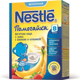 Nestle® Помогайка® Каша йогуртная молочная 3 злака с бананом и клубникой (с 8 мес.), 200гр.