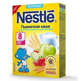Nestle® Молочная пшеничная каша с кусочками яблока и земляникой (с 8 меc.), 250гр.