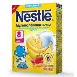 Nestle® Молочная мультизлаковая каша с бананом и кусочками земляники (с 8 мес.), 250гр.