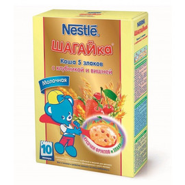 Nestle® Шагайка® Каша молочная 5 злаков с клубникой и вишней (с 10 мес.), 200гр.