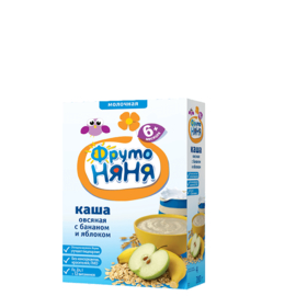 ФрутоНяня Каша из овсяной муки молочная с бананом и яблоком быстрорастворимая, обогащенная витаминами и минеральными веществами. 200 г