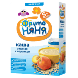 ФрутоНяня Каша овсяная молочная с персиком быстрорастворимая, обогащенная пребиотиками, витаминами и минеральными веществами 200 г