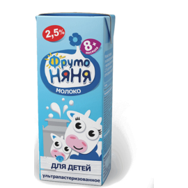 ФрутоНяня Молоко питьевое ультрапастеризованное с массовой долей жира 2,5 % для питания детей раннего возраста 0,2 л