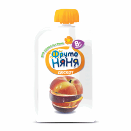 ФрутоНяня Десерт из яблок, персиков и маракуйи с молоком и сахаром, обогащенный витамином С для питания детей раннего возраста 0,2л