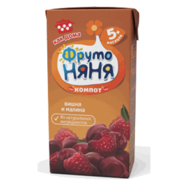 ФрутоНяня Напиток вишнево-малиновый сокосодержащий компот неосветленный для детского питания детей дошкольного и школьного возраста 0,5л